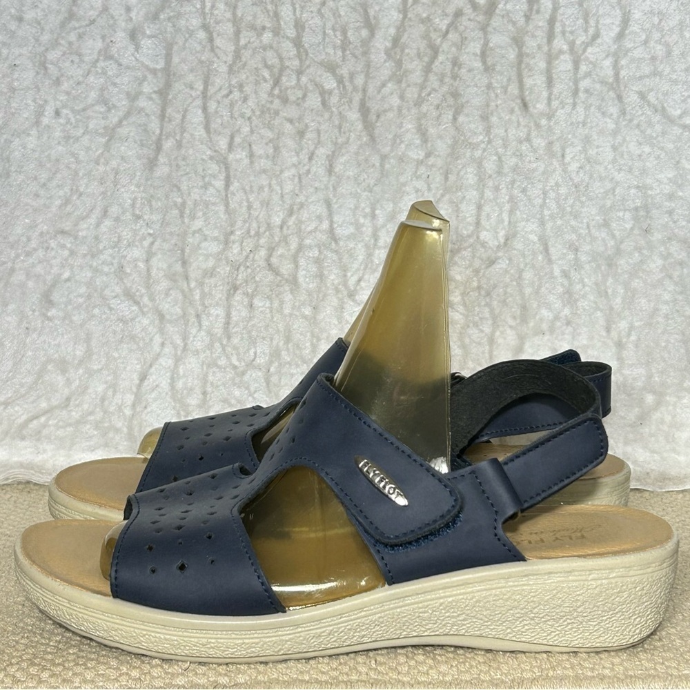 Fly Flot Womens Navy Slingback Strap Wedge Sandals Shoes SZ EU 39 & US 8 - Picture 2 of 12